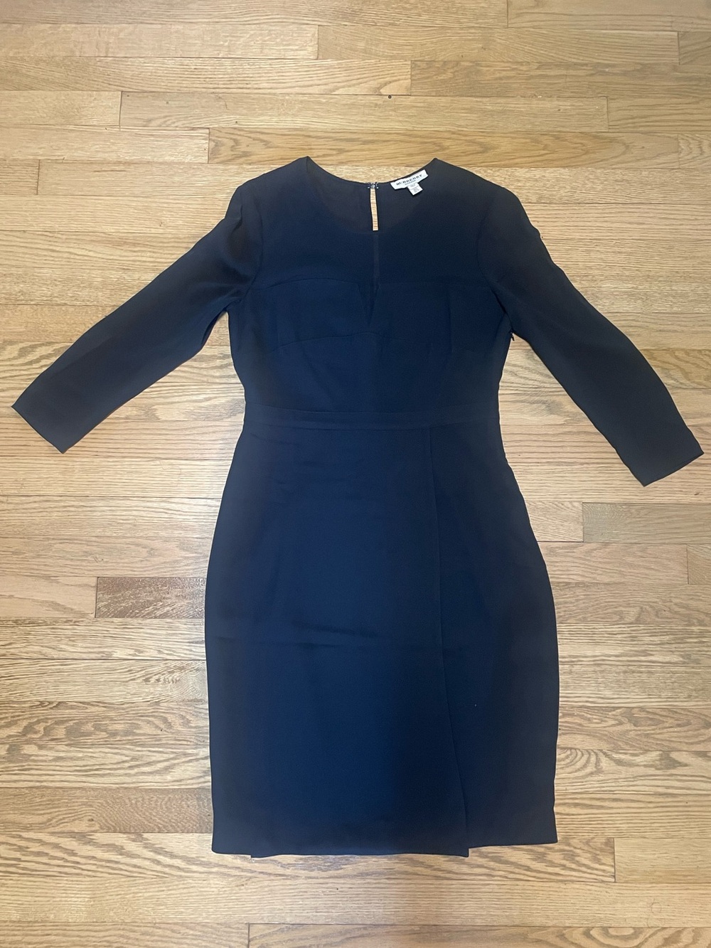 Burberry London Black Tailored Dress Sheer Illusion Neck & Back - Sz 8